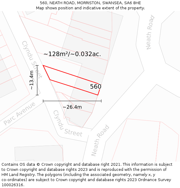 560, NEATH ROAD, MORRISTON, SWANSEA, SA6 8HE: Plot and title map