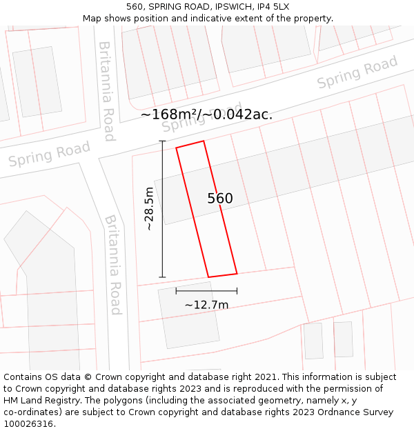 560, SPRING ROAD, IPSWICH, IP4 5LX: Plot and title map