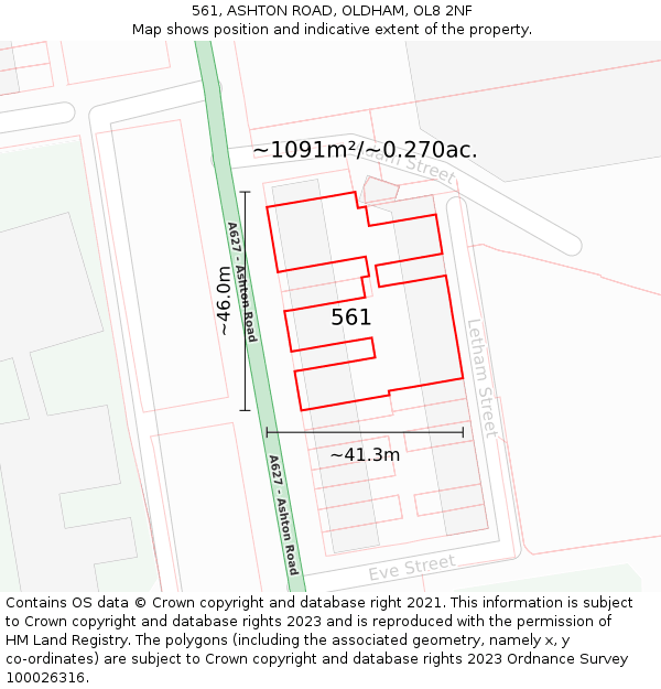 561, ASHTON ROAD, OLDHAM, OL8 2NF: Plot and title map