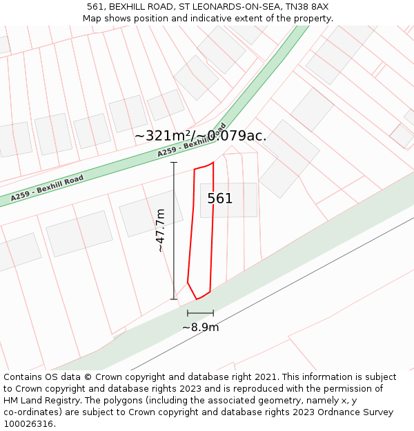 561, BEXHILL ROAD, ST LEONARDS-ON-SEA, TN38 8AX: Plot and title map