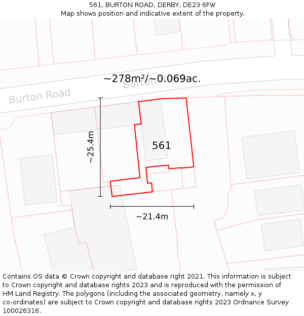 561, BURTON ROAD, DERBY, DE23 6FW: Plot and title map