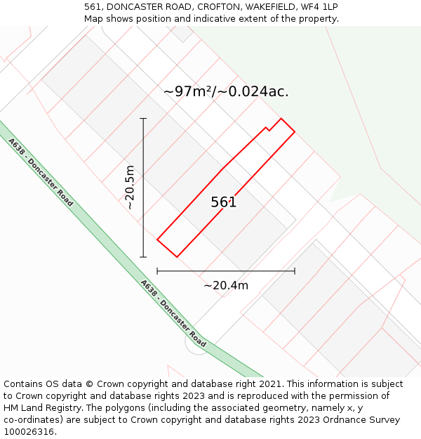 561, DONCASTER ROAD, CROFTON, WAKEFIELD, WF4 1LP: Plot and title map