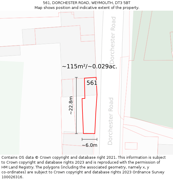 561, DORCHESTER ROAD, WEYMOUTH, DT3 5BT: Plot and title map
