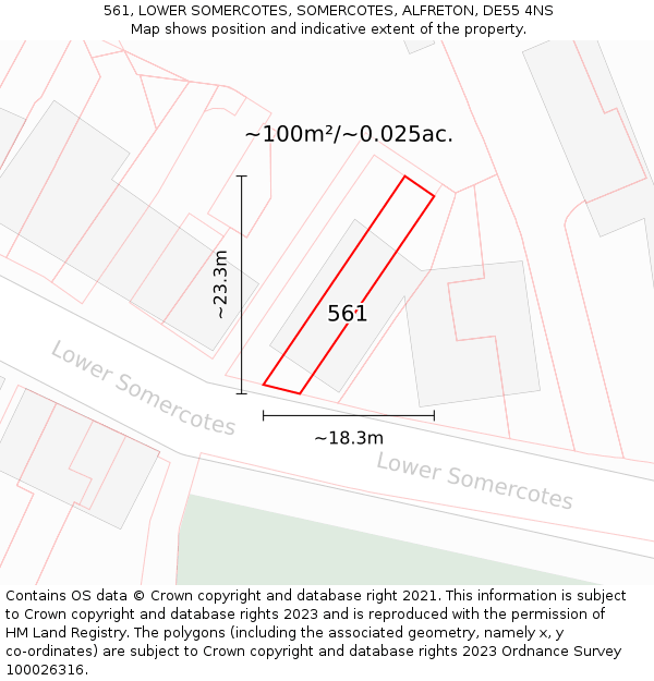 561, LOWER SOMERCOTES, SOMERCOTES, ALFRETON, DE55 4NS: Plot and title map