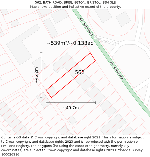 562, BATH ROAD, BRISLINGTON, BRISTOL, BS4 3LE: Plot and title map