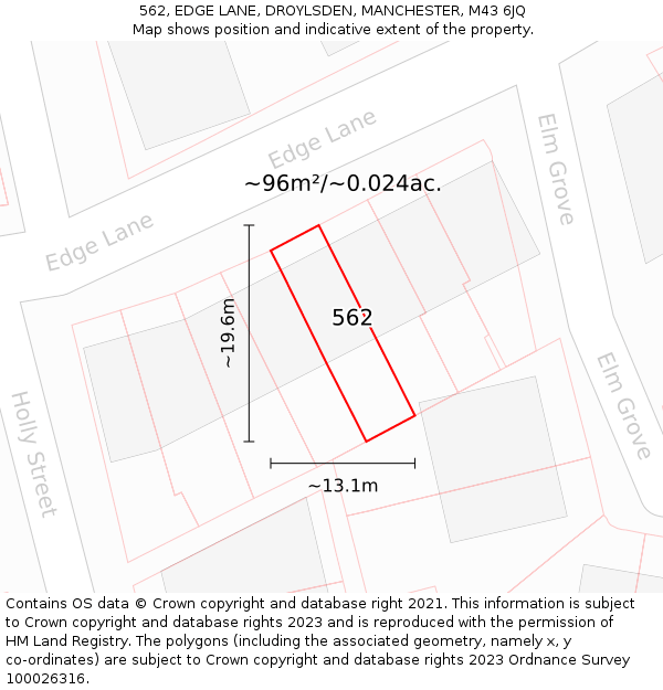 562, EDGE LANE, DROYLSDEN, MANCHESTER, M43 6JQ: Plot and title map