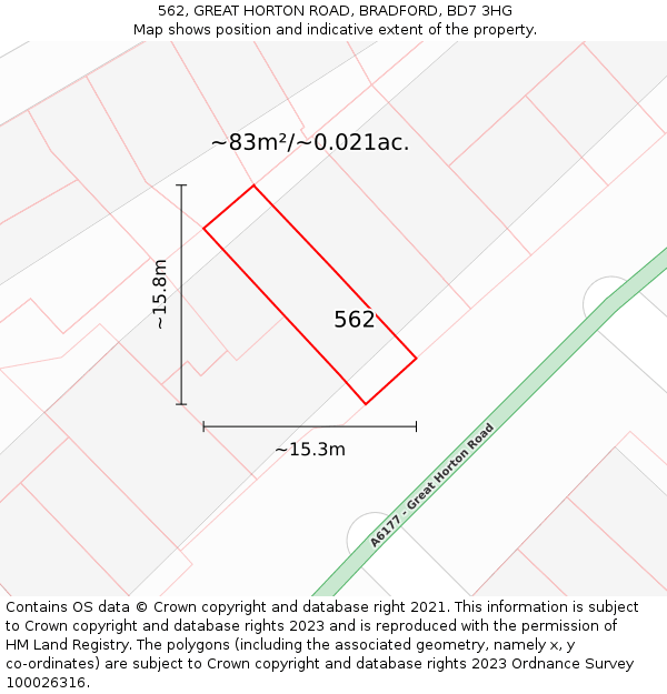 562, GREAT HORTON ROAD, BRADFORD, BD7 3HG: Plot and title map