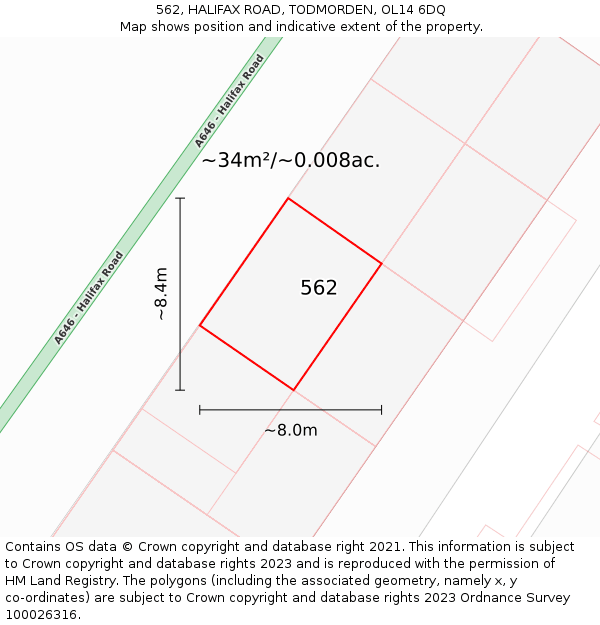 562, HALIFAX ROAD, TODMORDEN, OL14 6DQ: Plot and title map