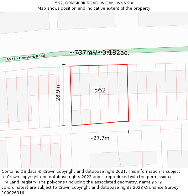 562, ORMSKIRK ROAD, WIGAN, WN5 9JX: Plot and title map