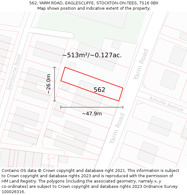 562, YARM ROAD, EAGLESCLIFFE, STOCKTON-ON-TEES, TS16 0BX: Plot and title map