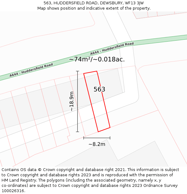 563, HUDDERSFIELD ROAD, DEWSBURY, WF13 3JW: Plot and title map