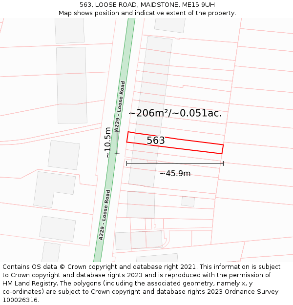 563, LOOSE ROAD, MAIDSTONE, ME15 9UH: Plot and title map