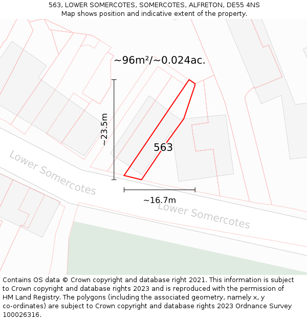 563, LOWER SOMERCOTES, SOMERCOTES, ALFRETON, DE55 4NS: Plot and title map