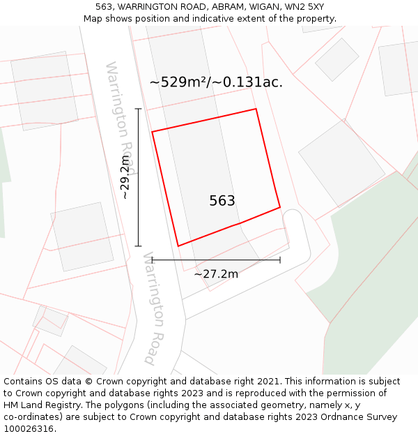 563, WARRINGTON ROAD, ABRAM, WIGAN, WN2 5XY: Plot and title map