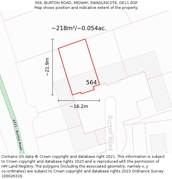 564, BURTON ROAD, MIDWAY, SWADLINCOTE, DE11 0DP: Plot and title map