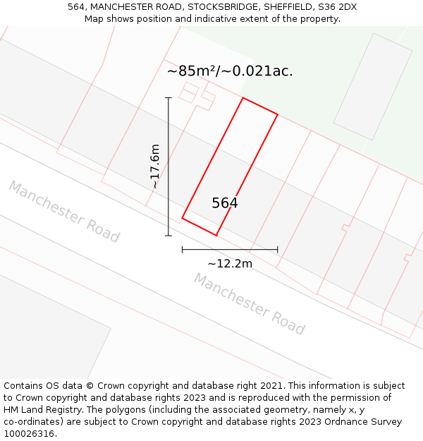 564, MANCHESTER ROAD, STOCKSBRIDGE, SHEFFIELD, S36 2DX: Plot and title map