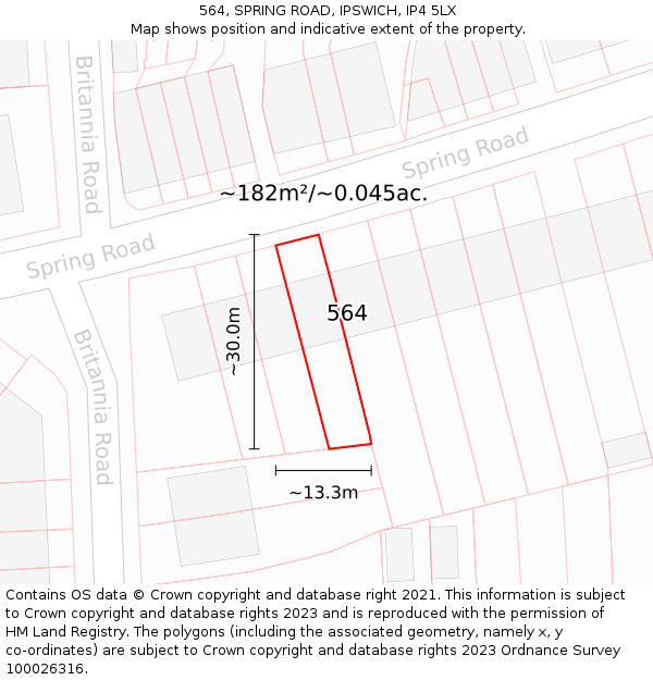 564, SPRING ROAD, IPSWICH, IP4 5LX: Plot and title map
