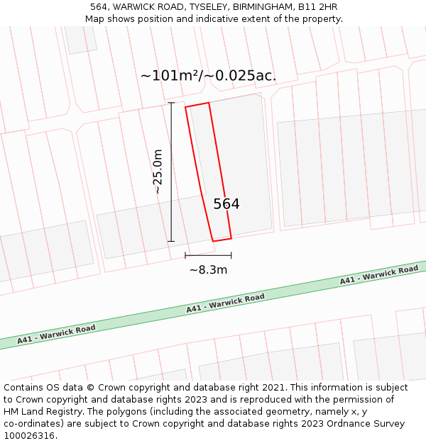 564, WARWICK ROAD, TYSELEY, BIRMINGHAM, B11 2HR: Plot and title map