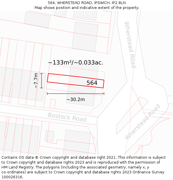 564, WHERSTEAD ROAD, IPSWICH, IP2 8LN: Plot and title map