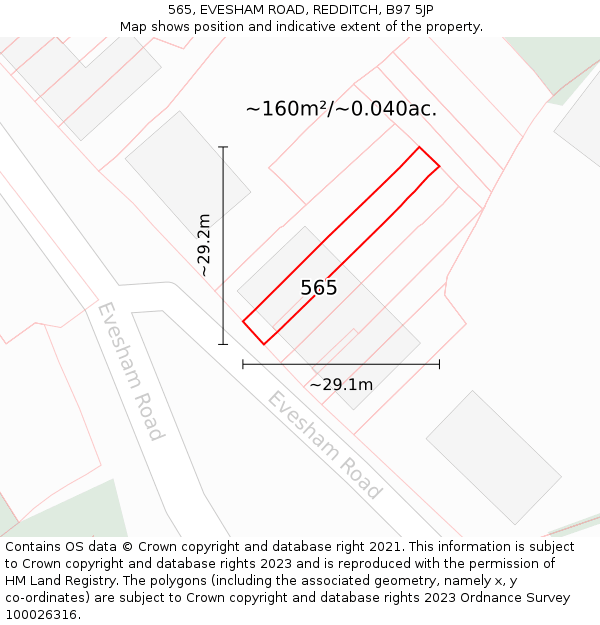 565, EVESHAM ROAD, REDDITCH, B97 5JP: Plot and title map