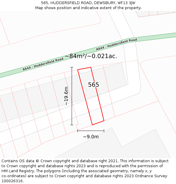 565, HUDDERSFIELD ROAD, DEWSBURY, WF13 3JW: Plot and title map
