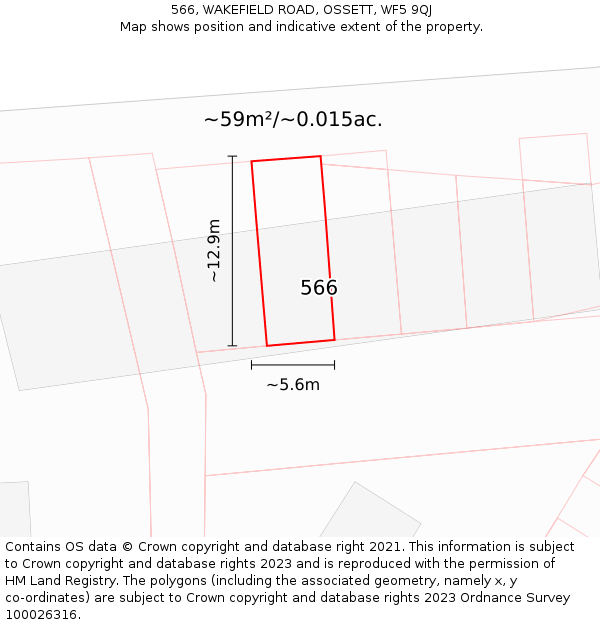 566, WAKEFIELD ROAD, OSSETT, WF5 9QJ: Plot and title map