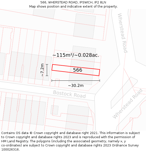 566, WHERSTEAD ROAD, IPSWICH, IP2 8LN: Plot and title map