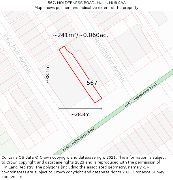 567, HOLDERNESS ROAD, HULL, HU8 9AA: Plot and title map