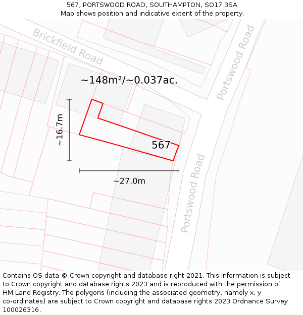 567, PORTSWOOD ROAD, SOUTHAMPTON, SO17 3SA: Plot and title map