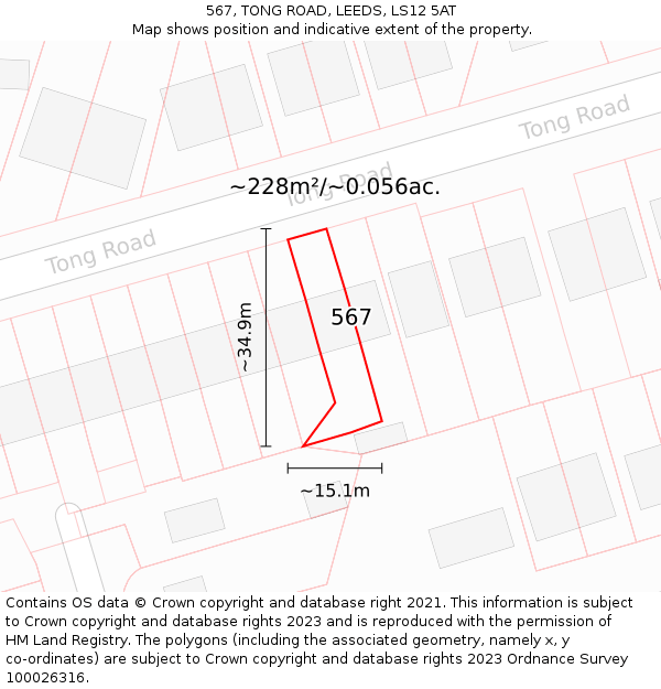 567, TONG ROAD, LEEDS, LS12 5AT: Plot and title map