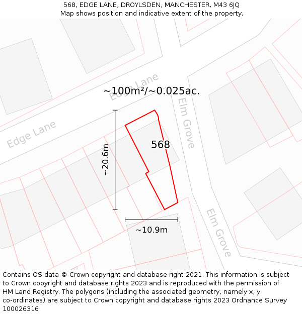 568, EDGE LANE, DROYLSDEN, MANCHESTER, M43 6JQ: Plot and title map