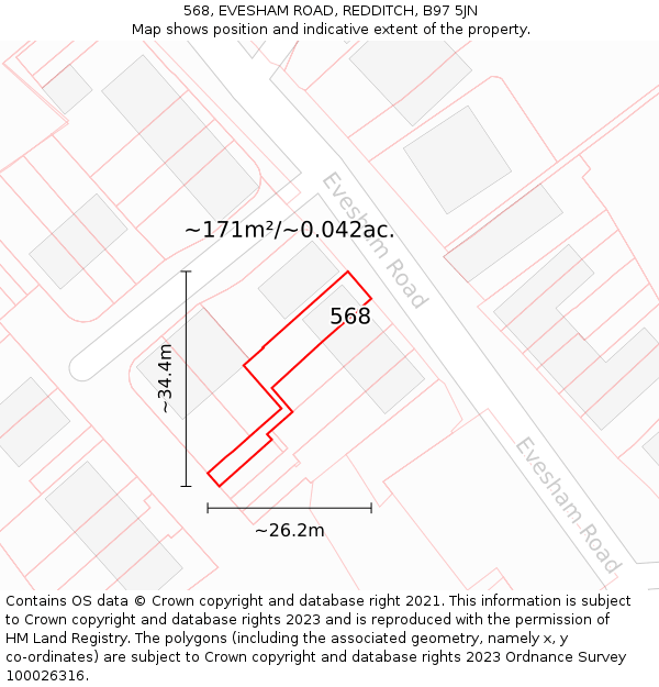 568, EVESHAM ROAD, REDDITCH, B97 5JN: Plot and title map