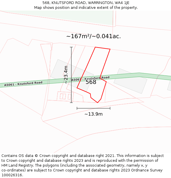 568, KNUTSFORD ROAD, WARRINGTON, WA4 1JE: Plot and title map