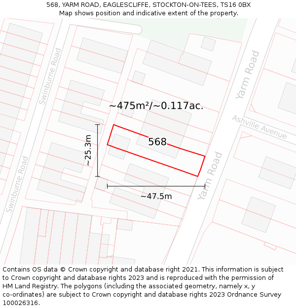 568, YARM ROAD, EAGLESCLIFFE, STOCKTON-ON-TEES, TS16 0BX: Plot and title map