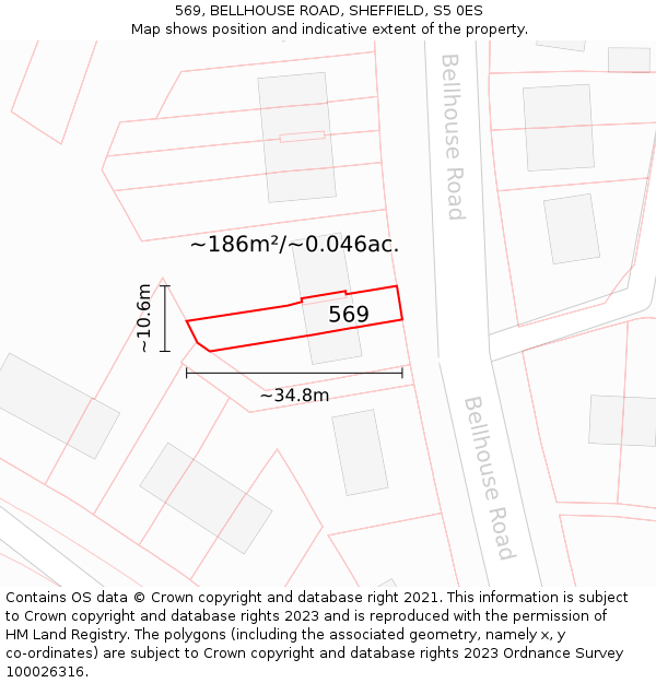569, BELLHOUSE ROAD, SHEFFIELD, S5 0ES: Plot and title map