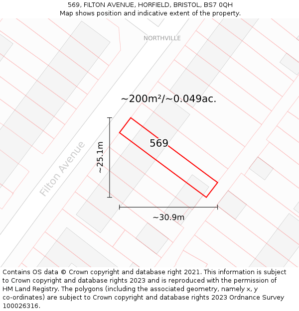 569, FILTON AVENUE, HORFIELD, BRISTOL, BS7 0QH: Plot and title map