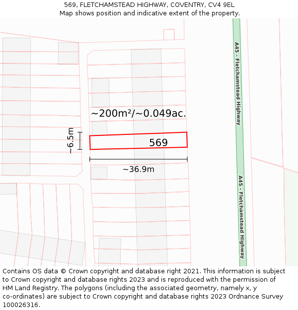 569, FLETCHAMSTEAD HIGHWAY, COVENTRY, CV4 9EL: Plot and title map