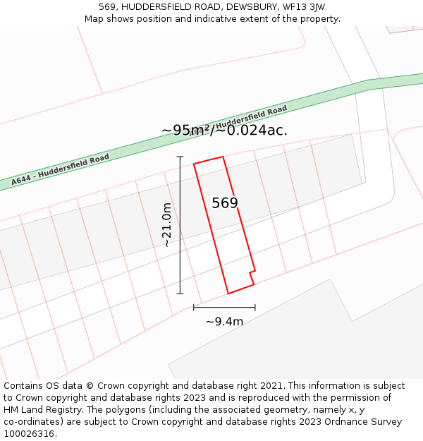 569, HUDDERSFIELD ROAD, DEWSBURY, WF13 3JW: Plot and title map