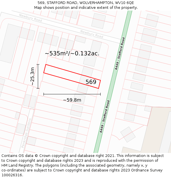 569, STAFFORD ROAD, WOLVERHAMPTON, WV10 6QE: Plot and title map