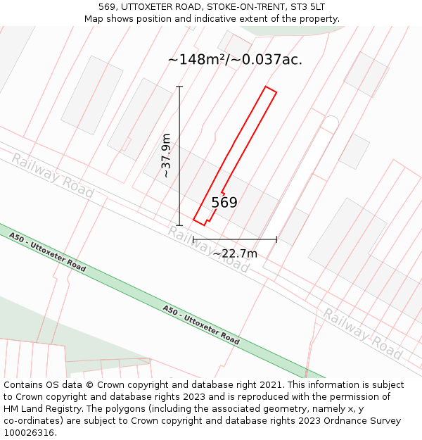 569, UTTOXETER ROAD, STOKE-ON-TRENT, ST3 5LT: Plot and title map