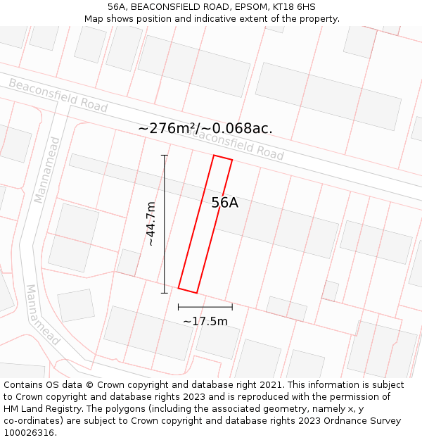56A, BEACONSFIELD ROAD, EPSOM, KT18 6HS: Plot and title map