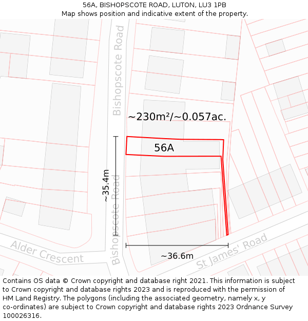 56A, BISHOPSCOTE ROAD, LUTON, LU3 1PB: Plot and title map