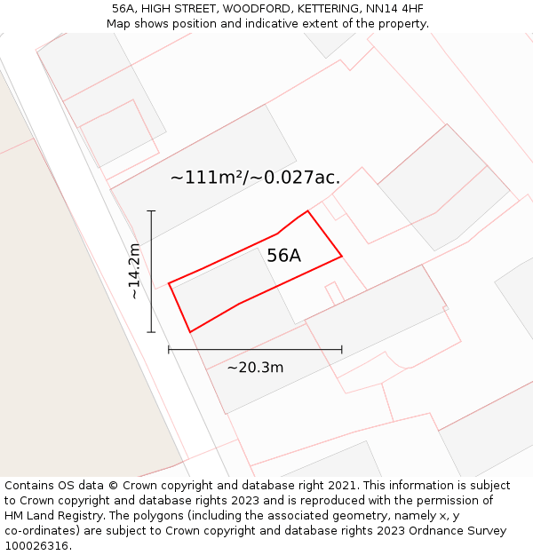56A, HIGH STREET, WOODFORD, KETTERING, NN14 4HF: Plot and title map