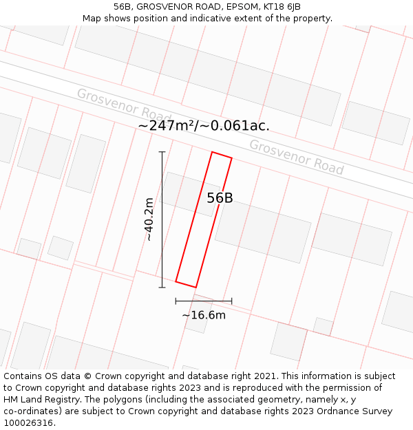 56B, GROSVENOR ROAD, EPSOM, KT18 6JB: Plot and title map