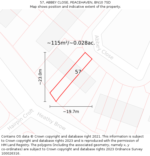 57, ABBEY CLOSE, PEACEHAVEN, BN10 7SD: Plot and title map