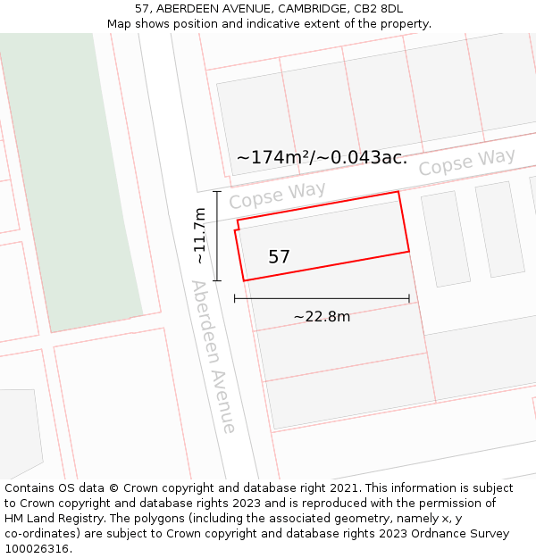57, ABERDEEN AVENUE, CAMBRIDGE, CB2 8DL: Plot and title map