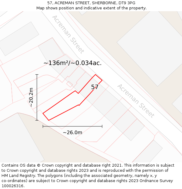 57, ACREMAN STREET, SHERBORNE, DT9 3PG: Plot and title map