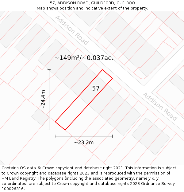 57, ADDISON ROAD, GUILDFORD, GU1 3QQ: Plot and title map