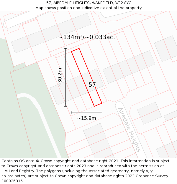 57, AIREDALE HEIGHTS, WAKEFIELD, WF2 8YG: Plot and title map