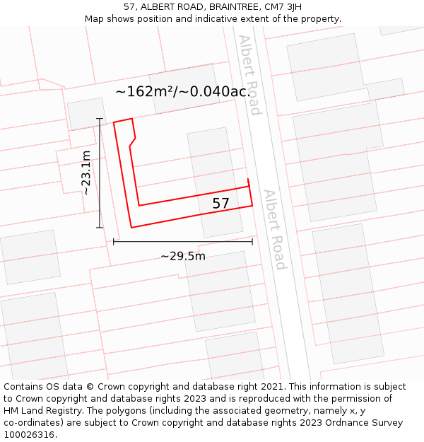 57, ALBERT ROAD, BRAINTREE, CM7 3JH: Plot and title map